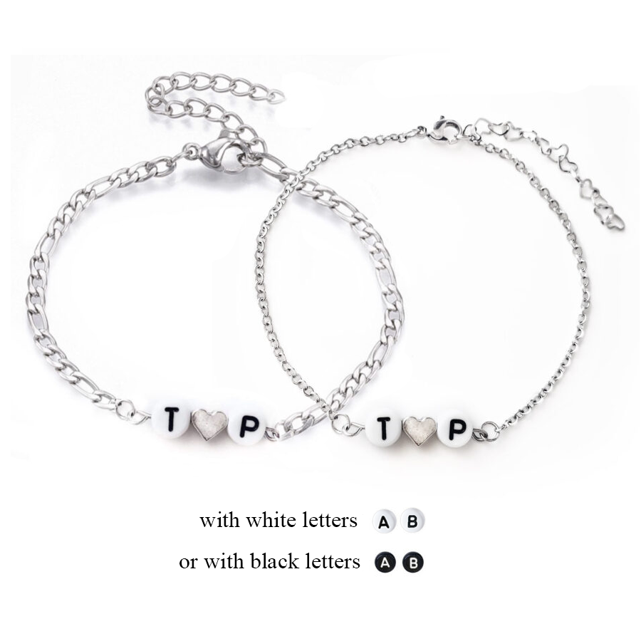 SET: Stainless Steel Chain Partner Bracelets - with Initials and a Heart