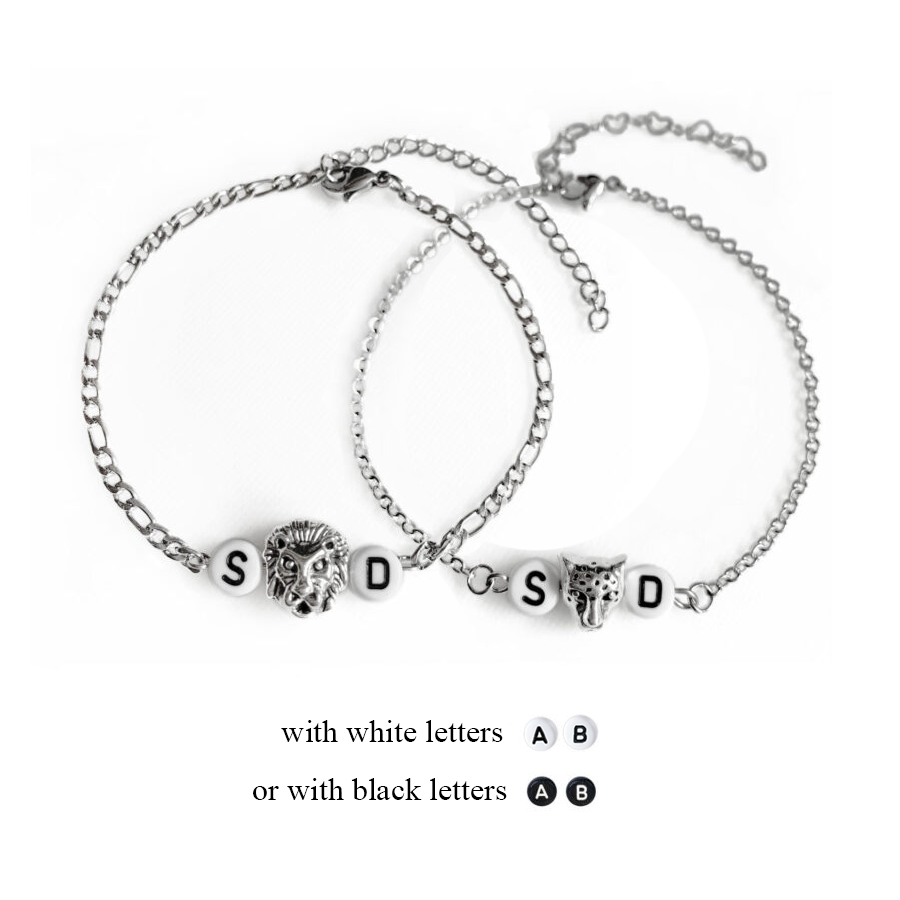 SET: Stainless Steel Chain Partner Bracelets - with Iion and lioness