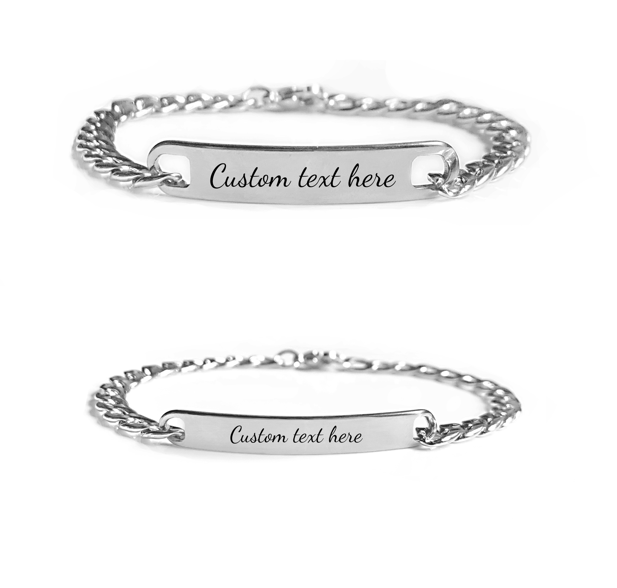 SET: 2 Couple Bracelets with Engraving – Silver